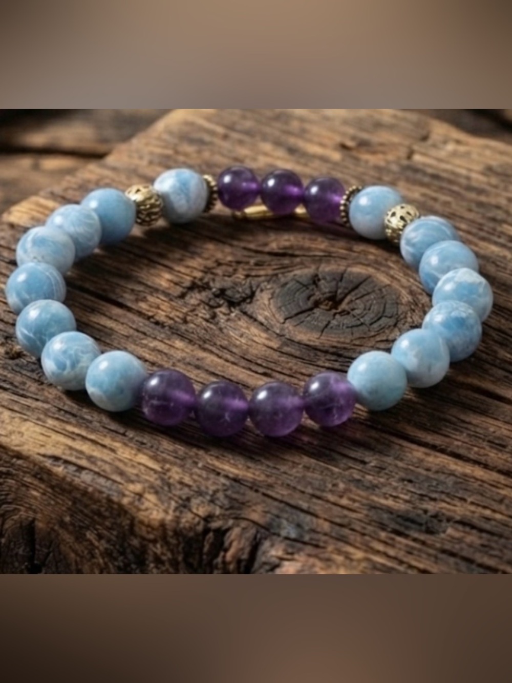Amethyst & Larimar Beaded Stretch Bracelet